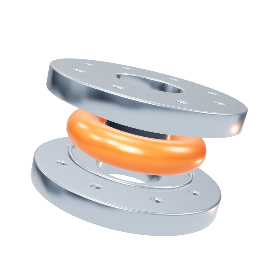 Assembled steel flange with an orange inner ring