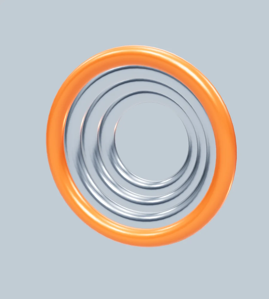 Nested polished metal rings with an orange outer rim