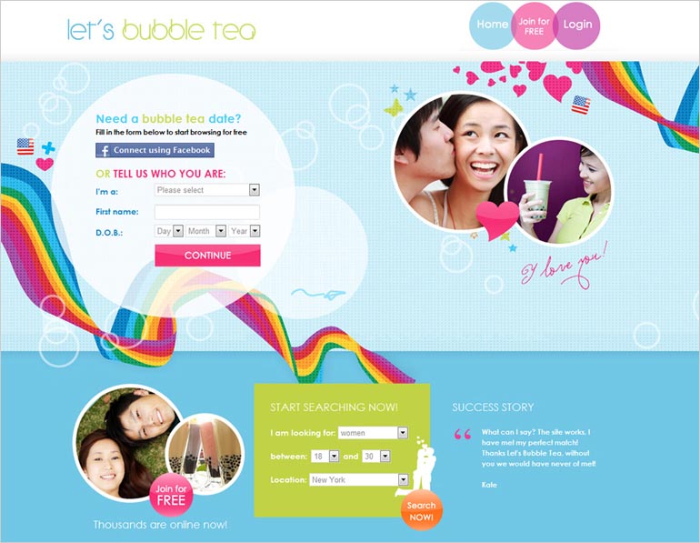 Let’s Bubble Tea –  – Dating site, interface design only